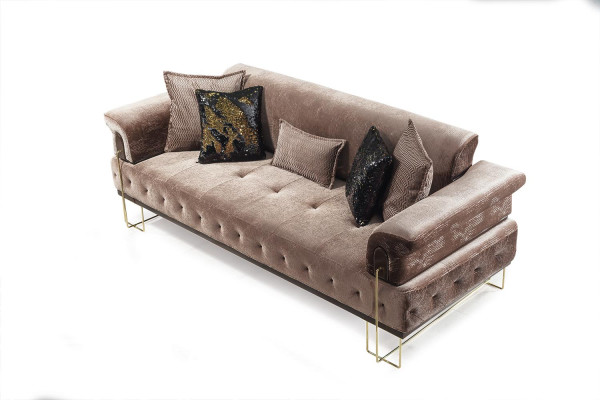 Bruin bankstel bankstel 3+1 zits Chesterfield woonkamer bekleding