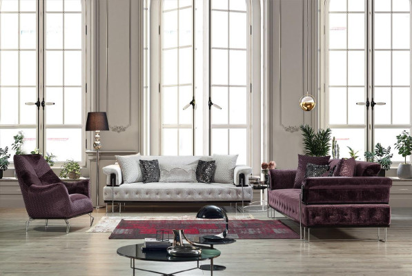 Paarse bankstel 3+1 zits Chesterfield woonkamerset