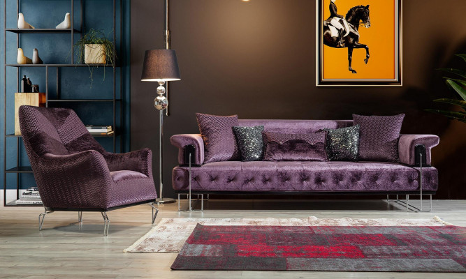 Paarse bankstel 3+1 zits Chesterfield woonkamerset