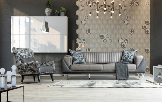 Bankstel set 3+1 zits woonkamer set bank fauteuil bank nieuw grijs