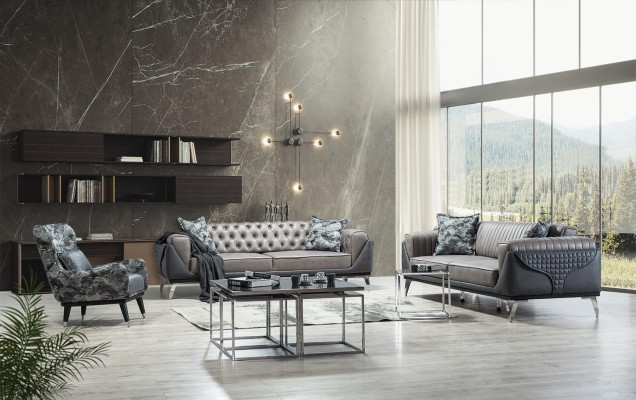 Bankstel set 3+1 zits woonkamer set bank fauteuil bank nieuw grijs