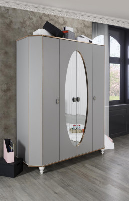 Kledingkast Slaapkamer Kast Hout Kasten met spiegel Goud Grijs