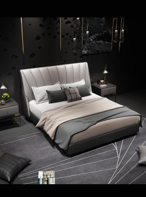 Luxe tweepersoons hotelbedden 180x200cm slaapkamer grijs lederen bed.