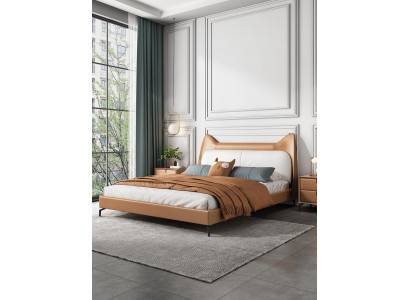 Modern hotel met leren stof tweepersoonsbed van 160x200 cm designer beddengoed dubbel.