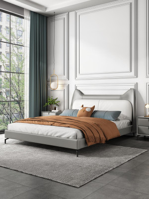 Modern hotel met leren stof tweepersoonsbed van 160x200 cm designer beddengoed dubbel.