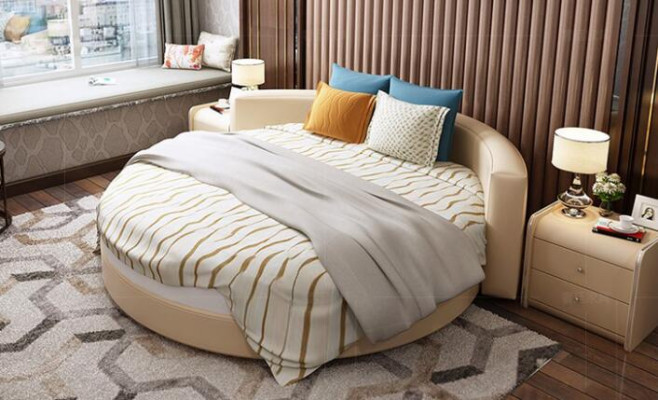 Rond leren bed 200x200 Luxe bekleding Ronde bedden Ronde stof Hotel