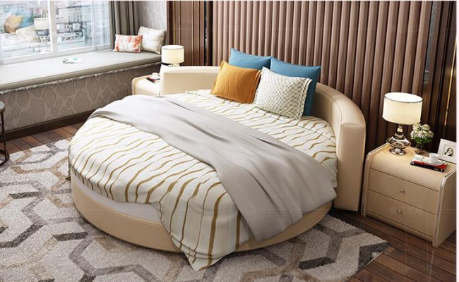 Rond leren bed 200x200 Luxe bekleding Ronde bedden Ronde stof Hotel
