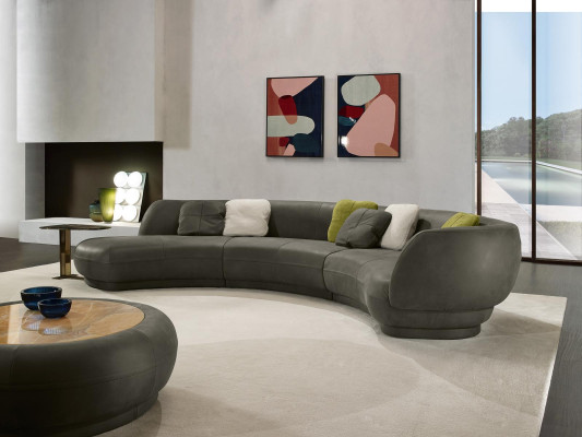 Hoekbank met ronde bank 6-zitsbank bank bank leder luxe meubels woonkamer