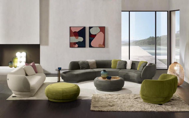 Hoekbank met ronde bank 6-zitsbank bank bank leder luxe meubels woonkamer