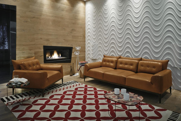 Lounge stoel bank bankstel 3+1 zits Bruin woonkamer bekleding