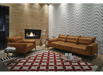 Lounge stoel bank bankstel 3+1 zits Bruin woonkamer bekleding