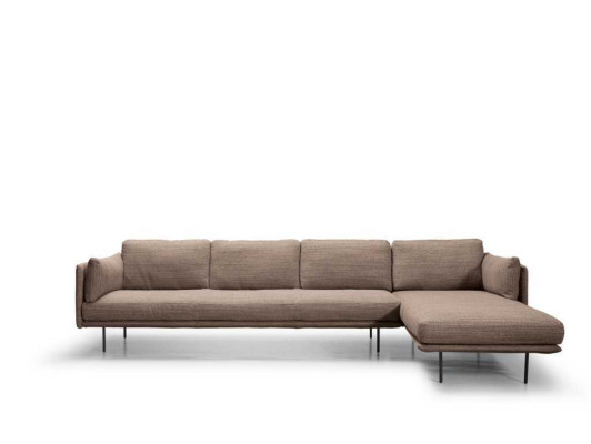 Bruine hoekbank L-vorm bank design gestoffeerd modern textiel woonkamer