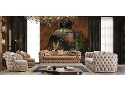 Chesterfield bankstel 3+3+1+1 zitsbankstel bank fauteuil bankstellen leder beige.   Chesterfield bankstel 3+3+1+1 bank fauteuil bankstel in beige leder.