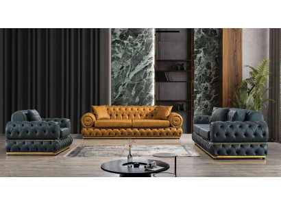 Sofa set 3+3+1 zits bankstel bank fauteuil bankstellen leer luxe Chesterfield.