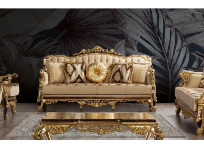 Driepersoonsbank 3-zits Barok Rococo Bank Luxe Bankstellen Stof Textiel Ontwerp