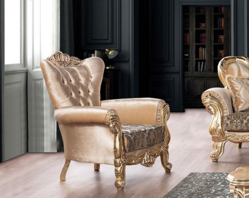 Fauteuil Zitting Zitter Design Woonkamer Bekleding Nieuw Stijl Barok Rococo Luxe Beige