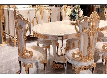 Eetkamerstoel stoel stoelen hout luxe eetkamer eet stof stijl barok rococo