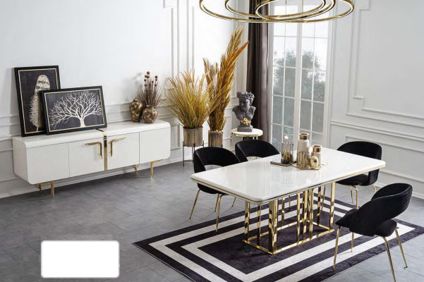 Grote eettafel met roestvrijstalen elementen eetkamer meubels luxe inrichting.