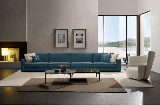 Bankstel 4-zits gestoffeerde bank leren bankstellen Italiaans designmeubilair blauw