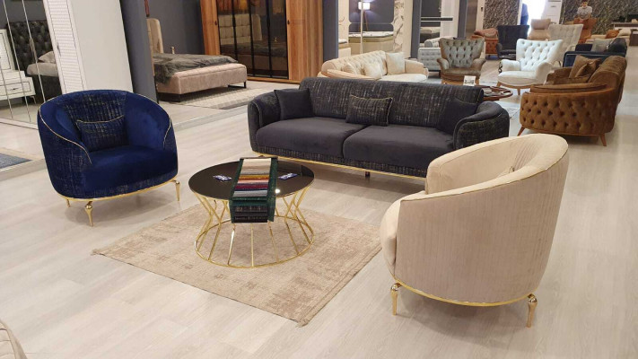 Luxe bankstel 3 zits woonkamer Blauw Modern Bankstel Driepersoons Meubilair