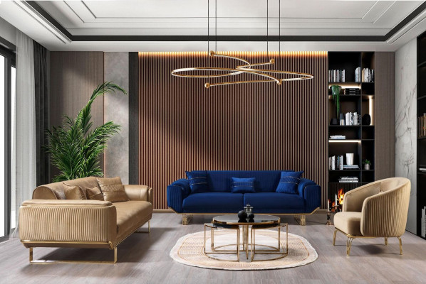 Luxe 3-zits bank woonkamer blauw banken ontwerp modern meubilair