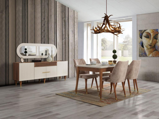 Eetkamer set 3-delige groep garnituur eettafel dressoir spiegel compleet set
