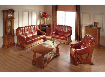 Antieke Stijl Leren Bank Bankstel 3+1+1 Zits Leder Italiaans Bekleding
