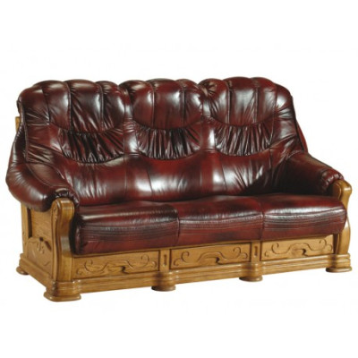 Klassieke bankstel Bank gestoffeerde bank 100% echt leer hout 3+1