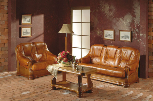 Woonkamer bankstel bank bekleding bank 100% echt leer hout 3+1 - Woonkamer bankstel bank bekleding bank 100% echt leer hout 3+1