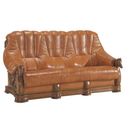 Klassieke driezitsbank, gestoffeerde bank 100% echt leer hout (zonder 2+1) Nieuw.