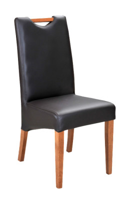 Set van 8 houten leren gestoffeerde stoelen in gastro-eetkamerontwerp.