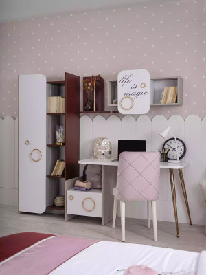 Luxe kinderkamerset Bed Kast Plank Kindermeubels Hout Roze 8-delig