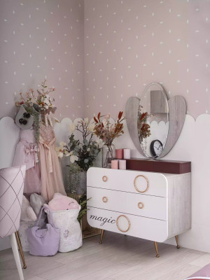 Luxe kinderkamerset Bed Kast Plank Kindermeubels Hout Roze 8-delig