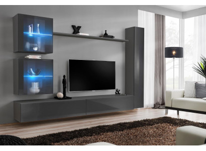 Luxe volledige woonwand grijs meubel ontwerper set inrichting dressoir modern.
