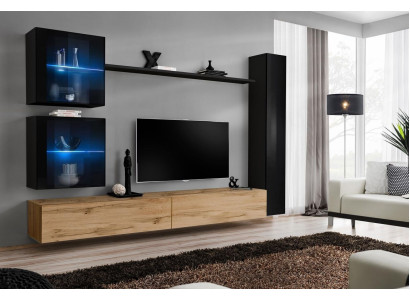 Luxe Zwart 3x Wandkast Woonwand TV-standaard Modern Ontwerp Set 6-delig Nieuw