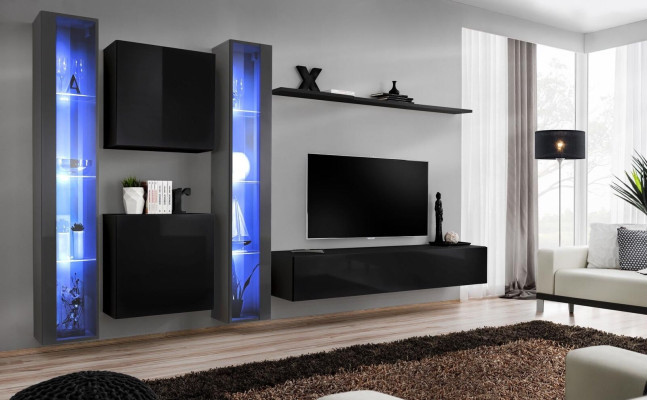 Houten meubel compleet woonkamer set muurkast luxe vitrine inrichting