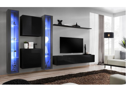 Houten meubel compleet woonkamer set muurkast luxe vitrine inrichting
