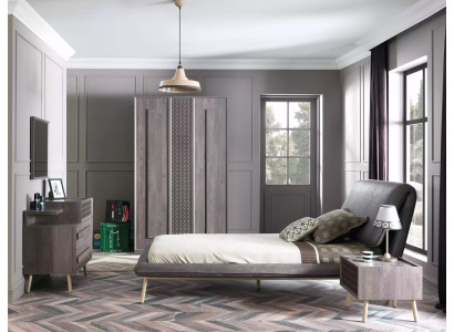 Set 5-delig houten grijs nieuw met bedframe, tienerbed en beddengoed