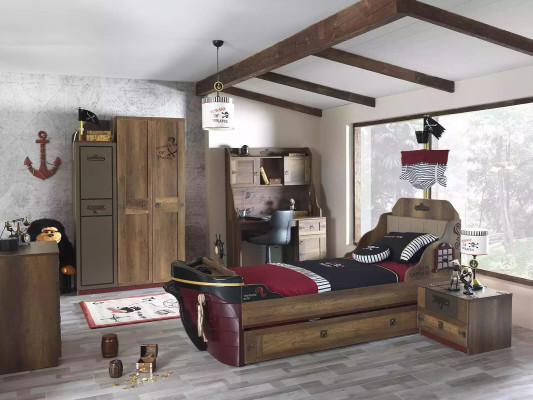 Kinderkamer Piratenbed Schip Kledingkast Tafel Dubbele bedden 5-delig