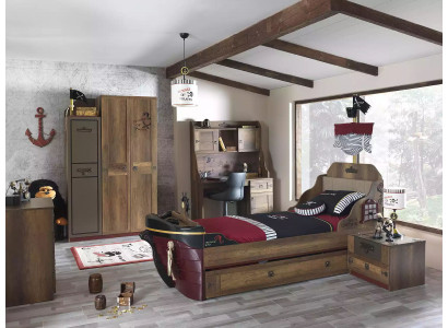 Kinderkamer Piratenbed Schip Kledingkast Tafel Dubbele bedden 5-delig