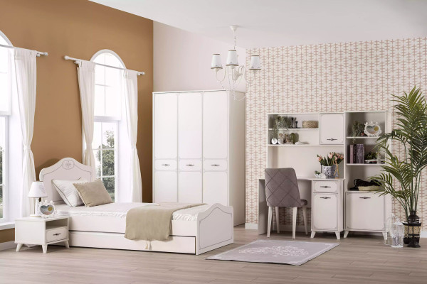 Compleet jeugdbed functioneel bed uittrekbaar set 8 delig hout wit