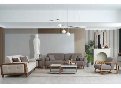 Woonkamer gestoffeerde bankstel design fauteuil bijzettafel meubels