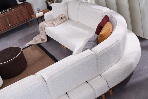 Witte woonkamer 6-delige set, ontwerper bekleding hoekbank 2x voetenbank salontafel