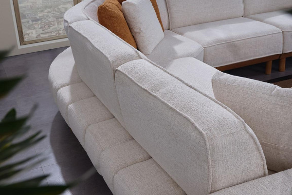Witte woonkamer 6-delige set, ontwerper bekleding hoekbank 2x voetenbank salontafel