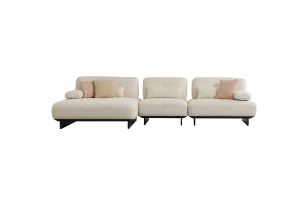 Moderne woonlandschap hoekbank salontafel bijzettafel fauteuil 4-delige set.