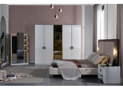 Witte slaapkamer complete set modern bed kledingkast 5-delige