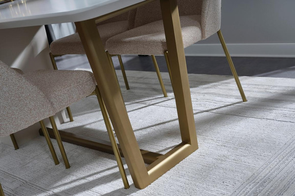 Witte houten eetkamerset, design eettafel, 4 gestoffeerde stoelen, 7-delig.