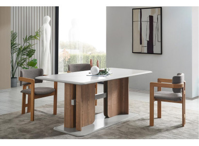 Compleet eetkamerset Rechthoekige witte eettafel 4x gestoffeerde stoelen.
