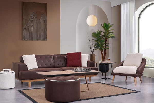 Bruin-witte bankstel woonkamer driezits luxe fauteuil 2-delige set