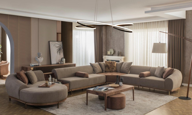Modern beige hoekbank U-vorm woonlandschap luxe banken voor de woonkamer
